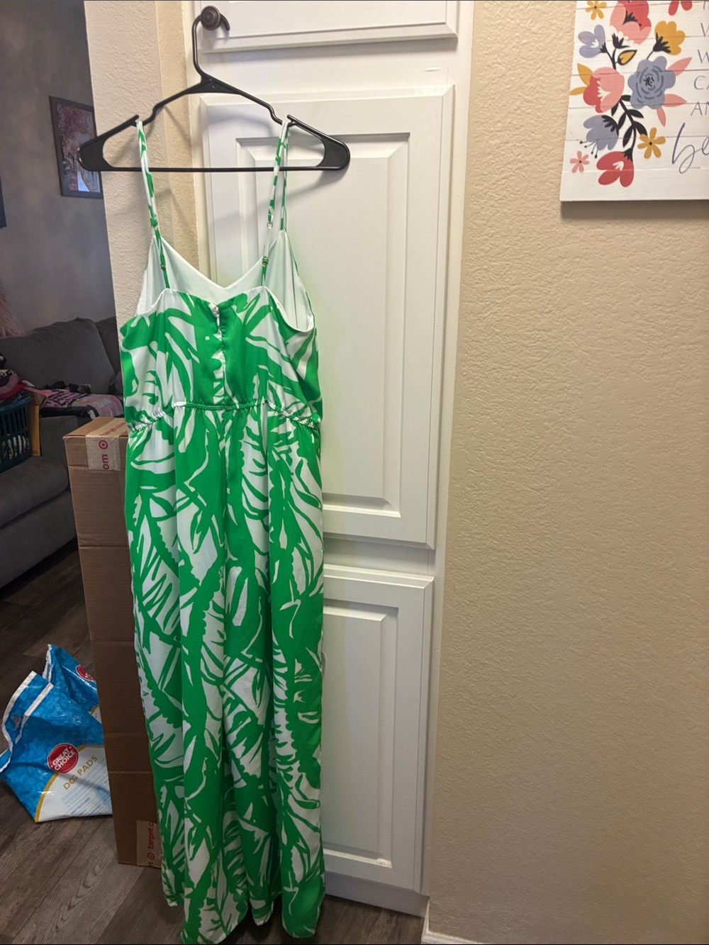 Lilly Pulitzer for Target Green & White Palm-Print Wide-Leg Jumpsuit w/ pockets - Picture 10 of 13